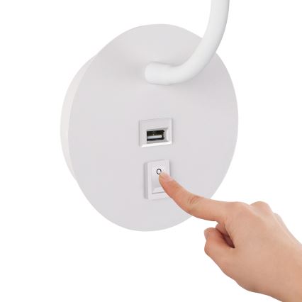Brilagi - LED Joustava seinävalaisin USB-portilla MAYA LED/3W/230V 4000K valkoinen