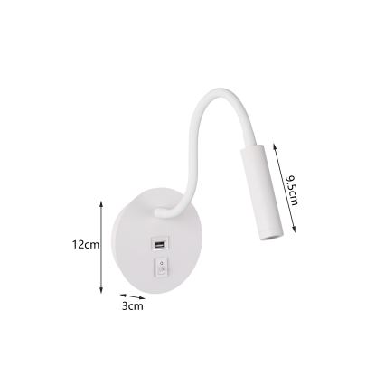 Brilagi - LED Joustava seinävalaisin USB-portilla MAYA LED/3W/230V 4000K valkoinen