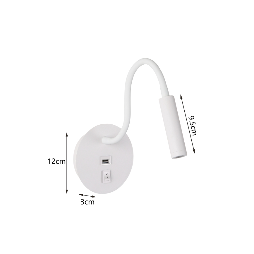 Brilagi - LED Joustava seinävalaisin USB-portilla MAYA LED/3W/230V 4000K valkoinen