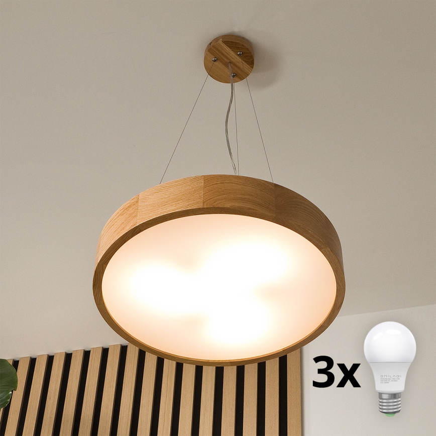 Brilagi - LED-kattokruunu johdossa CARVALHO 3xE27/60W/230V tammi halkaisija 47,5 cm