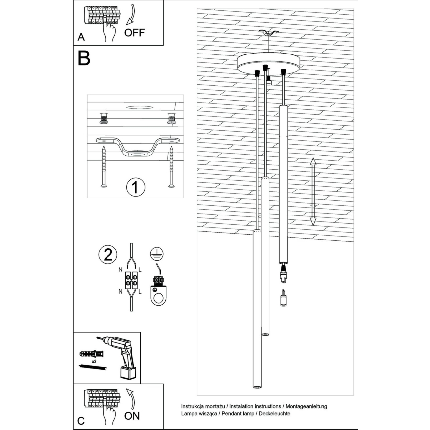 Brilagi -  LED-kattokruunu johdossa DRIFA 3xG9/4W/230V musta