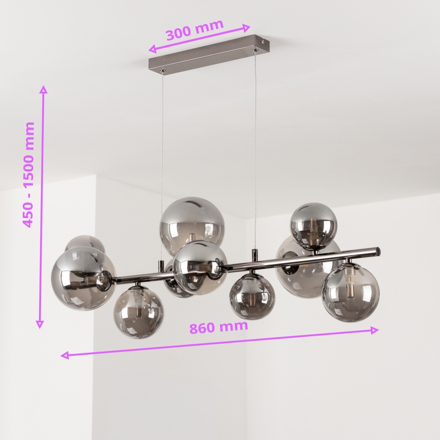 Brilagi - LED-kattokruunu johdossa MILLA 10xG9/3W/230V kiiltävä kromi/savuinen