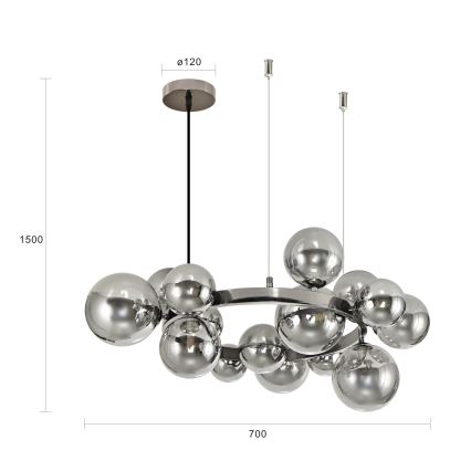 Brilagi - LED-kattokruunu johdossa MILLA 15xG9/3W/230V kiiltävä kromi/savuinen