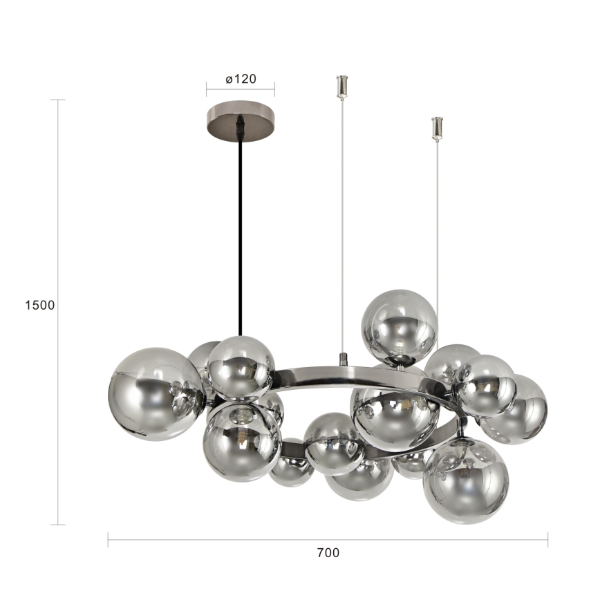 Brilagi - LED-kattokruunu johdossa MILLA 15xG9/3W/230V kiiltävä kromi/savuinen