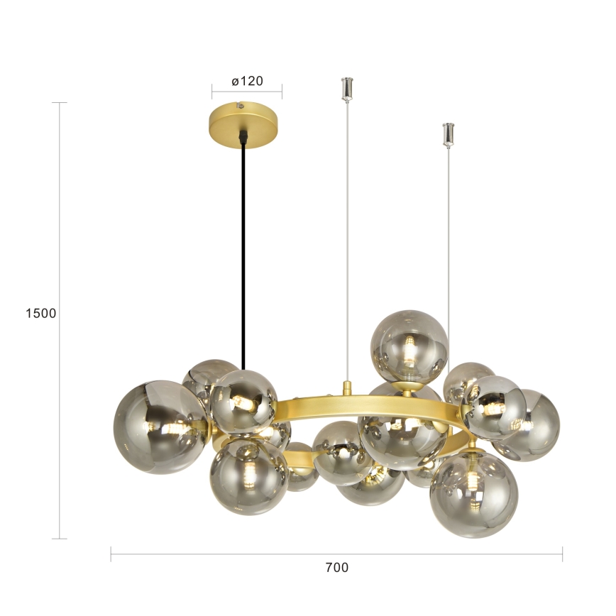 Brilagi - LED-kattokruunu johdossa MILLA 15xG9/3W/230V kulta/savuinen