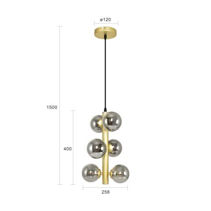 Brilagi - LED-kattokruunu johdossa MILLA 6xG9/3W/230V kulta/savuinen