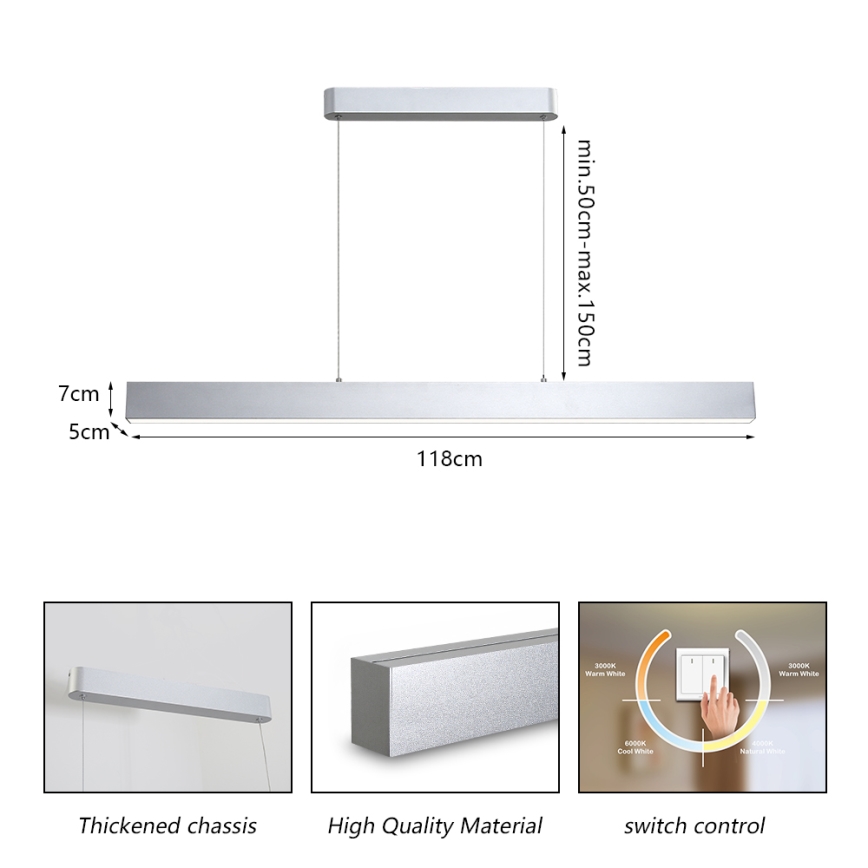Brilagi - LED-kattokruunu johdossa SLEEKLINE LED/40W/230V 3000/4500/6000K hopea