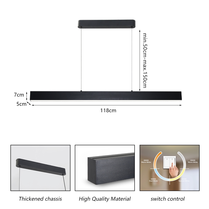 Brilagi - LED-kattokruunu johdossa SLEEKLINE LED/40W/230V 3000/4500/6000K musta
