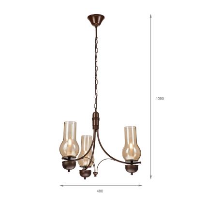 Brilagi - LED Kattokruunu ketjussa COTTAGE 3xE14/40W/230V tammi/ruskea