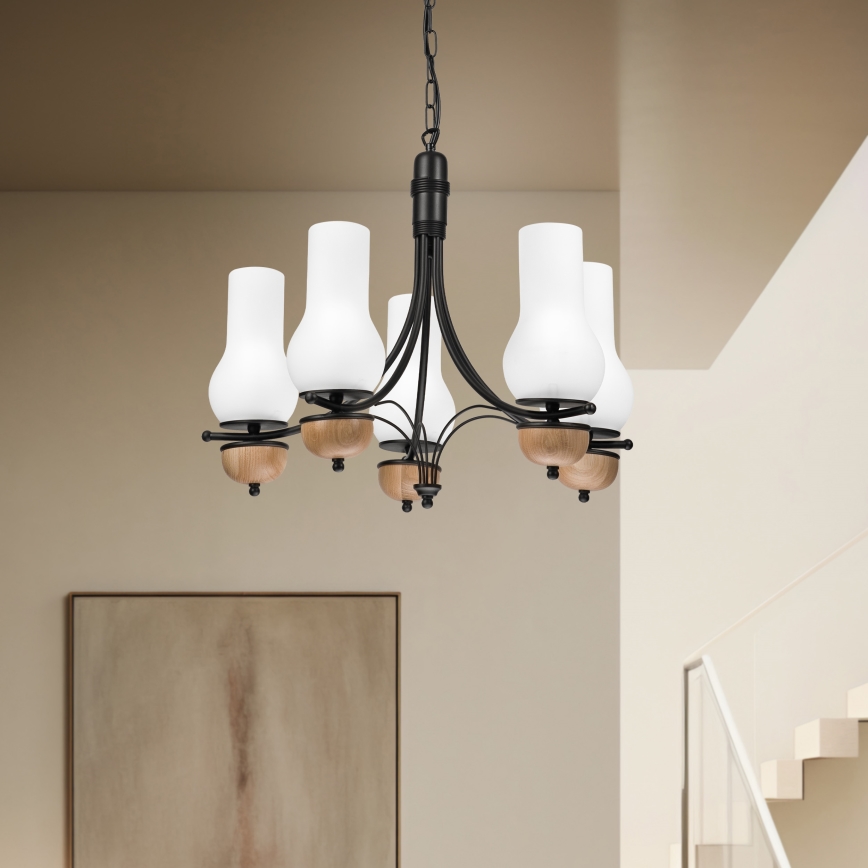 Brilagi - LED Kattokruunu ketjussa COTTAGE 5xE14/40W/230V pyökki/valkoinen