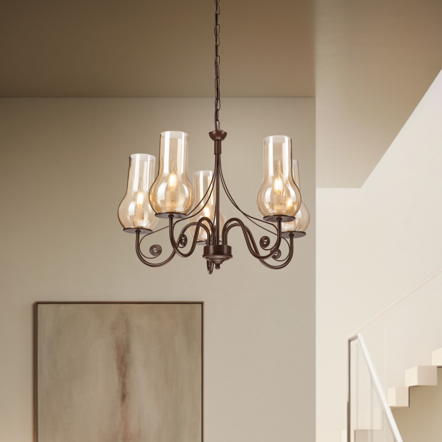 Brilagi - LED Kattokruunu ketjussa COTTAGE 5xE14/40W/230V ruskea