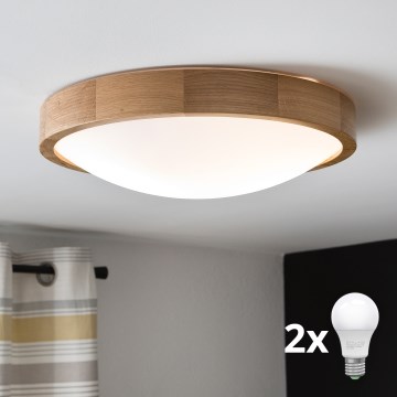 Brilagi - LED-kattovalaisin CARVALHO SLIM 2xE27/60W/230V tammi halkaisija 37 cm
