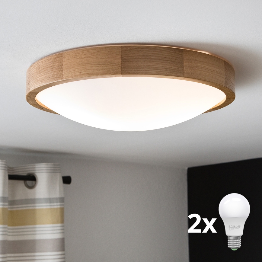 Brilagi - LED-kattovalaisin CARVALHO SLIM 2xE27/60W/230V tammi halkaisija 37 cm