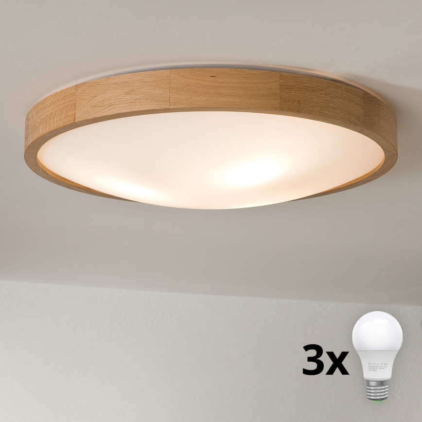 Brilagi - LED-kattovalaisin CARVALHO SLIM 3xE27/60W/230V tammi halkaisija 47 cm