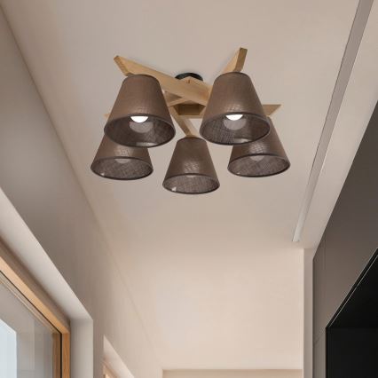 Brilagi - LED  Kiinteä kattokruunu ANTHONY 5xE14/40W/230V tammi/ruskea