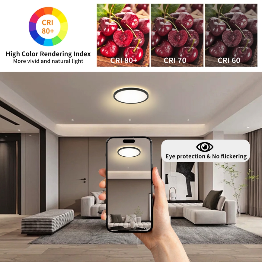 Brilagi - LED-kattovalaisin kylpyhuoneeseen ULTRA SLIM LED/12W/230V halkaisija 22,5 cm musta IP54