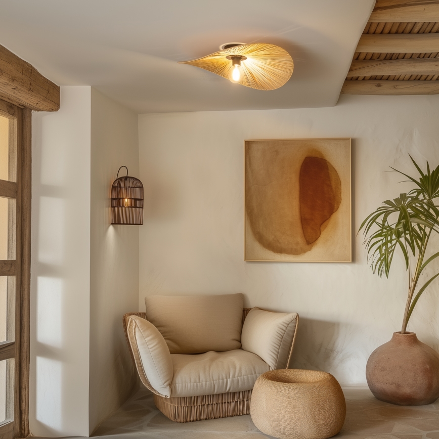 Brilagi - LED-pintakiinnitteinen kattokruunu CERIA BOHO 1xE27/40W/230V, Ø 60 cm, rafia