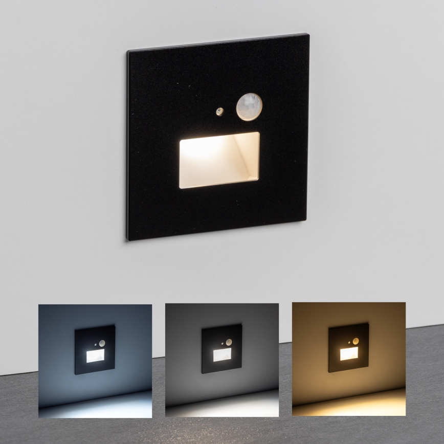 Brilagi - LED-porrasvalaisin liike- ja hämäräanturilla JACK LED/1,5W/230V 3000/4000/6500K musta