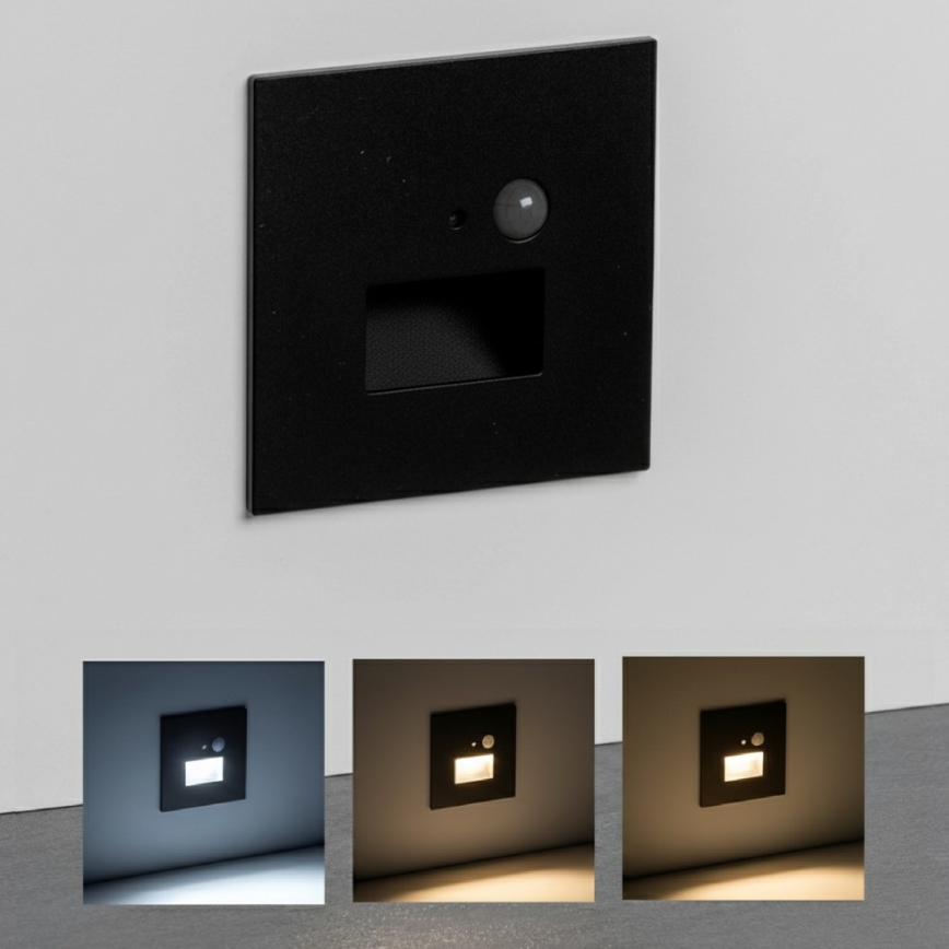 Brilagi - LED-porrasvalaisin liike- ja hämäräkytkimellä JACK LED/3W/230V 3000/4000/6500K IP65 musta