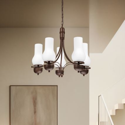 Brilagi - LED-riippuvalaisin ketjulla COTTAGE 5xE14/40W/230V tammi/valkoinen