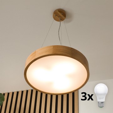 Brilagi - LED-riippuvalaisin kaapelilla CARVALHO 3xE27/60W/230V tammi, halkaisija 47,5 cm
