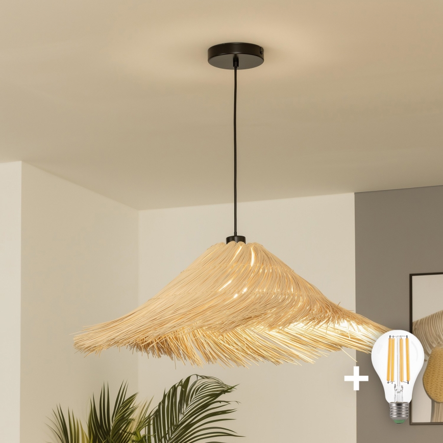 Brilagi - LED-riippuvalaisin vaijerilla CERIA BOHO 1xE27/40W/230V, halkaisija 100 cm, rottinki