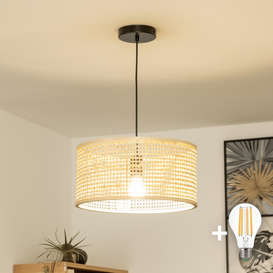 Brilagi - LED-riippuvalaisin vaijerilla CERIA BOHO 1xE27/40W/230V, halkaisija 40 cm, bambu