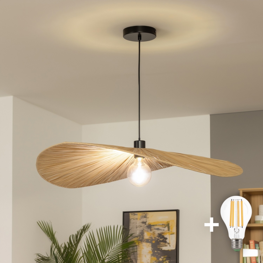 Brilagi - LED-riippuvalaisin vaijerilla CERIA BOHO 1xE27/40W/230V, halkaisija 80 cm, raffia
