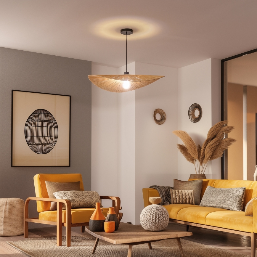 Brilagi - LED-riippuvalaisin vaijerilla CERIA BOHO 1xE27/40W/230V, halkaisija 80 cm, raffia