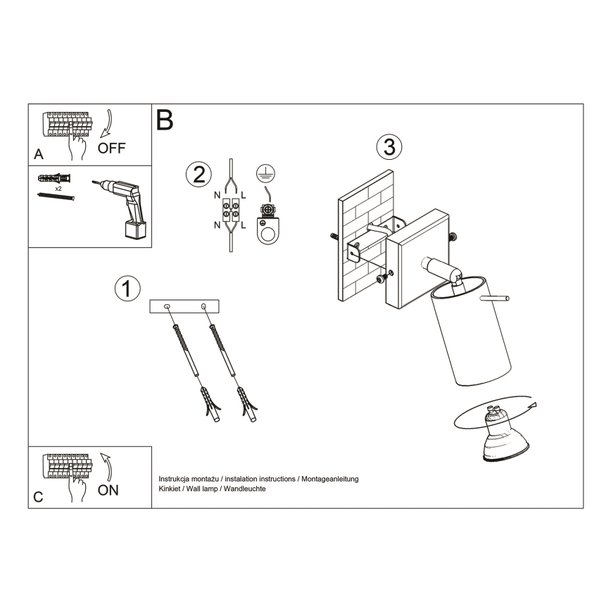 Brilagi -  LED-seinävalaisin ASMUS 1xGU10/7W/230V musta