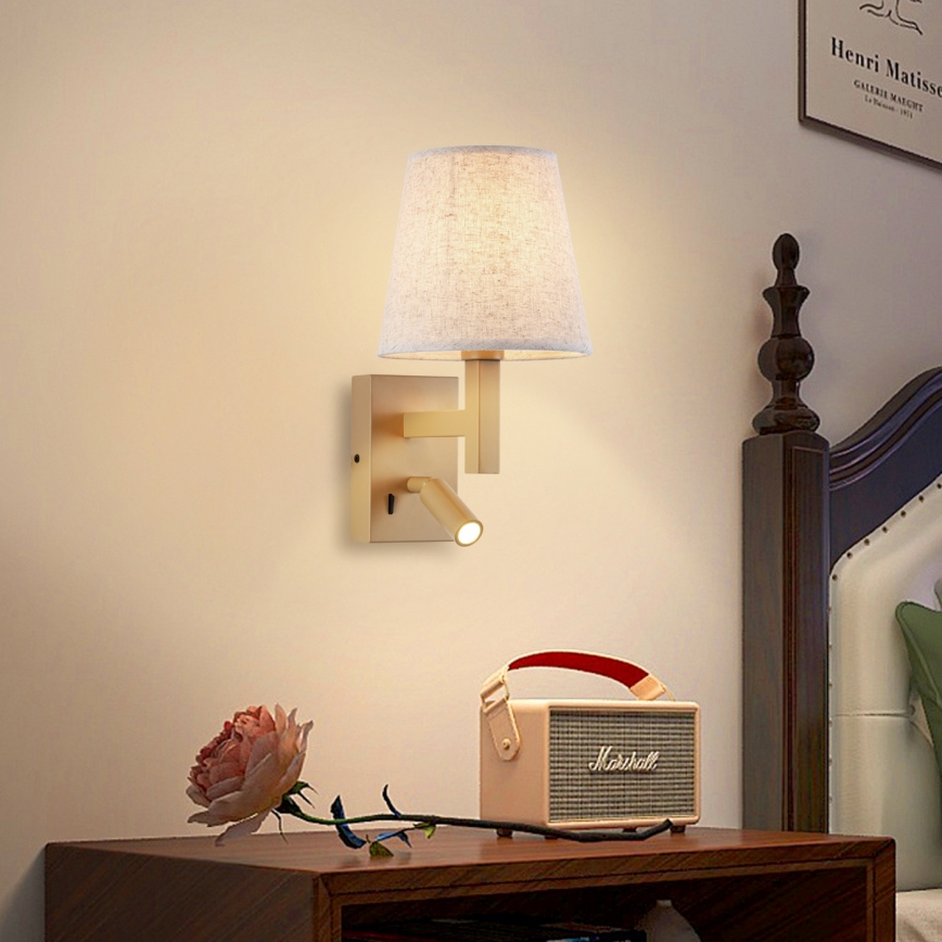 Brilagi - LED-seinävalaisin DEYA 1xE14/40W/230V + LED/3W pellava/kulta