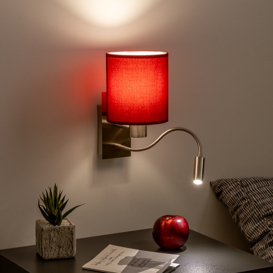 Brilagi - LED Joustava seinävalaisin NUBILA 1xE27/25W/230V + LED/3W mattakromi/Pompeilainen punainen