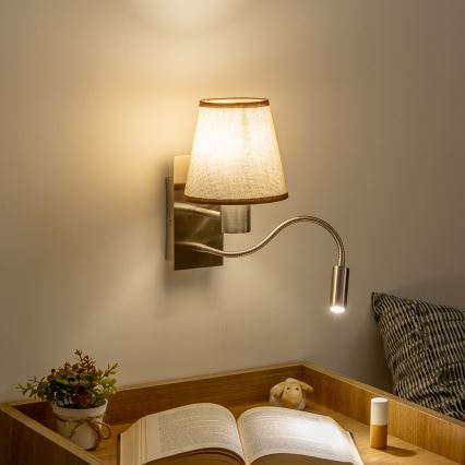 Brilagi - LED Joustava seinävalaisin NUBILA 1xE27/25W/230V + LED/3W mattakromi/ruskea
