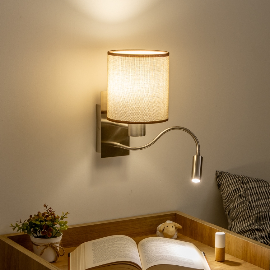 Brilagi - LED Joustava seinävalaisin NUBILA 1xE27/25W/230V + LED/3W mattakromi/ruskea