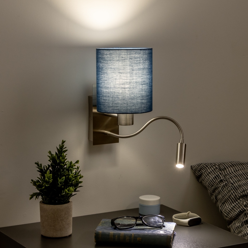 Brilagi - LED Joustava seinävalaisin NUBILA 1xE27/25W/230V + LED/3W mattakromi/tummansininen
