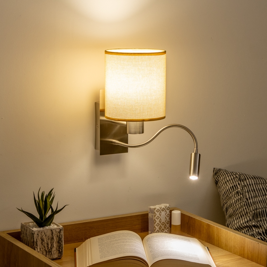 Brilagi - LED Joustava seinävalaisin NUBILA 1xE27/25W/230V + LED/3W mattakromi/vaaleanruskea