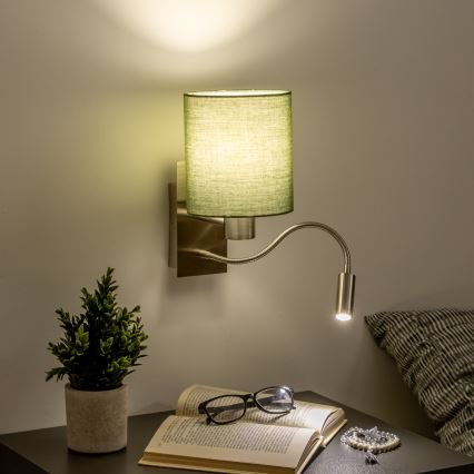 Brilagi - LED Joustava seinävalaisin NUBILA 1xE27/25W/230V + LED/3W mattakromi/vihreä