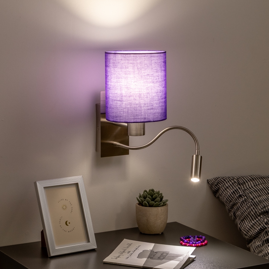 Brilagi - LED Joustava seinävalaisin NUBILA 1xE27/25W/230V + LED/3W mattakromi/violetti