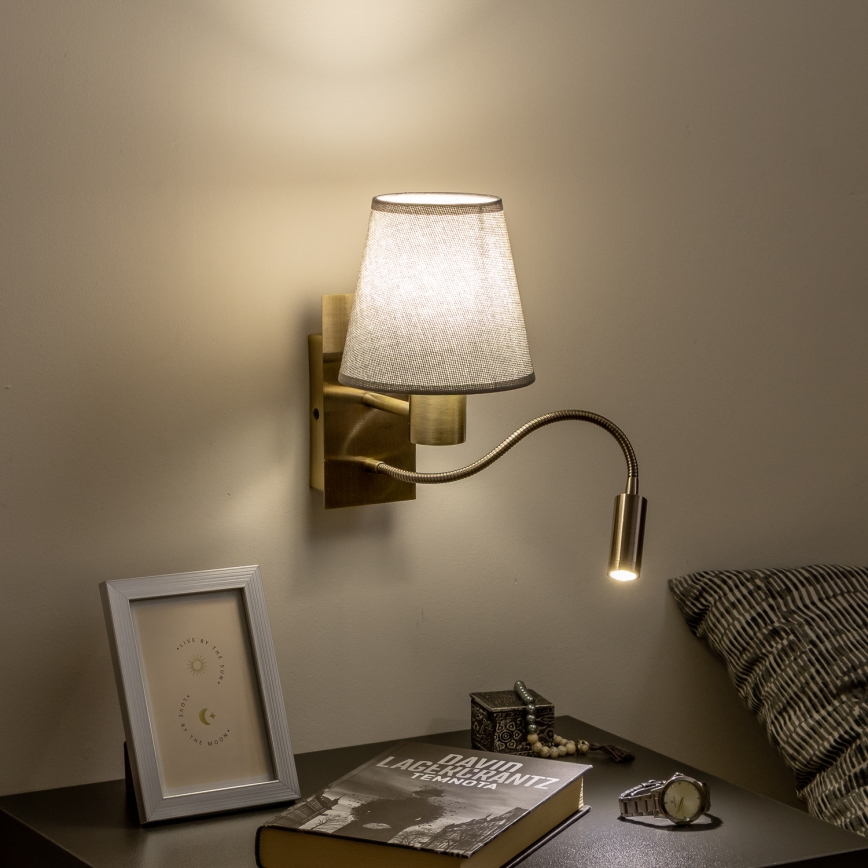 Brilagi - LED Joustava seinävalaisin NUBILA 1xE27/25W/230V + LED/3W messinki/harmaa