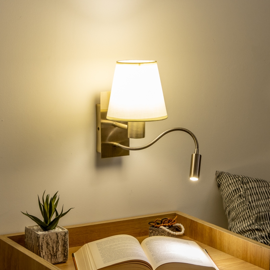 Brilagi - LED Joustava seinävalaisin NUBILA 1xE27/25W/230V + LED/3W messinki/kerma