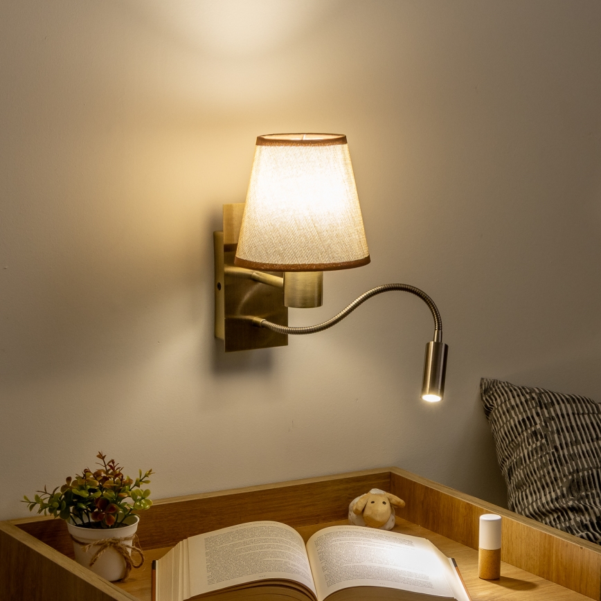 Brilagi - LED Joustava seinävalaisin NUBILA 1xE27/25W/230V + LED/3W messinki/ruskea