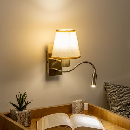 Brilagi - LED Joustava seinävalaisin NUBILA 1xE27/25W/230V + LED/3W messinki/vaaleanruskea