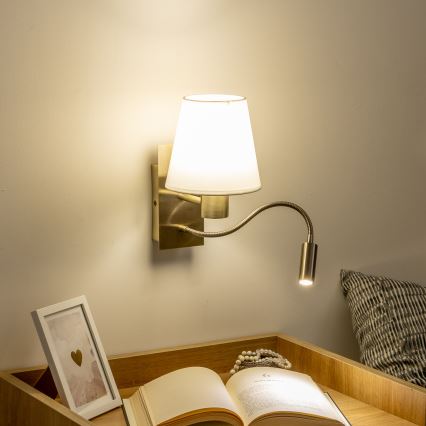 Brilagi - LED Joustava seinävalaisin NUBILA 1xE27/25W/230V + LED/3W messinki/valkoinen