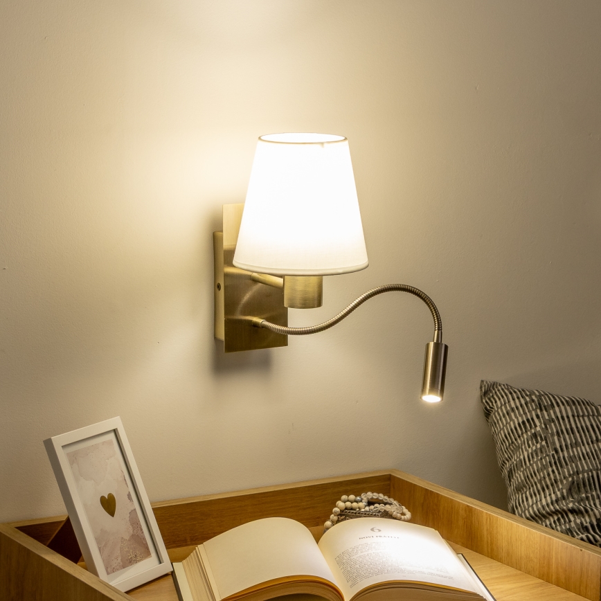 Brilagi - LED Joustava seinävalaisin NUBILA 1xE27/25W/230V + LED/3W messinki/valkoinen
