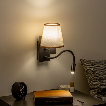 Brilagi - LED Joustava seinävalaisin NUBILA 1xE27/25W/230V + LED/3W musta/ruskea
