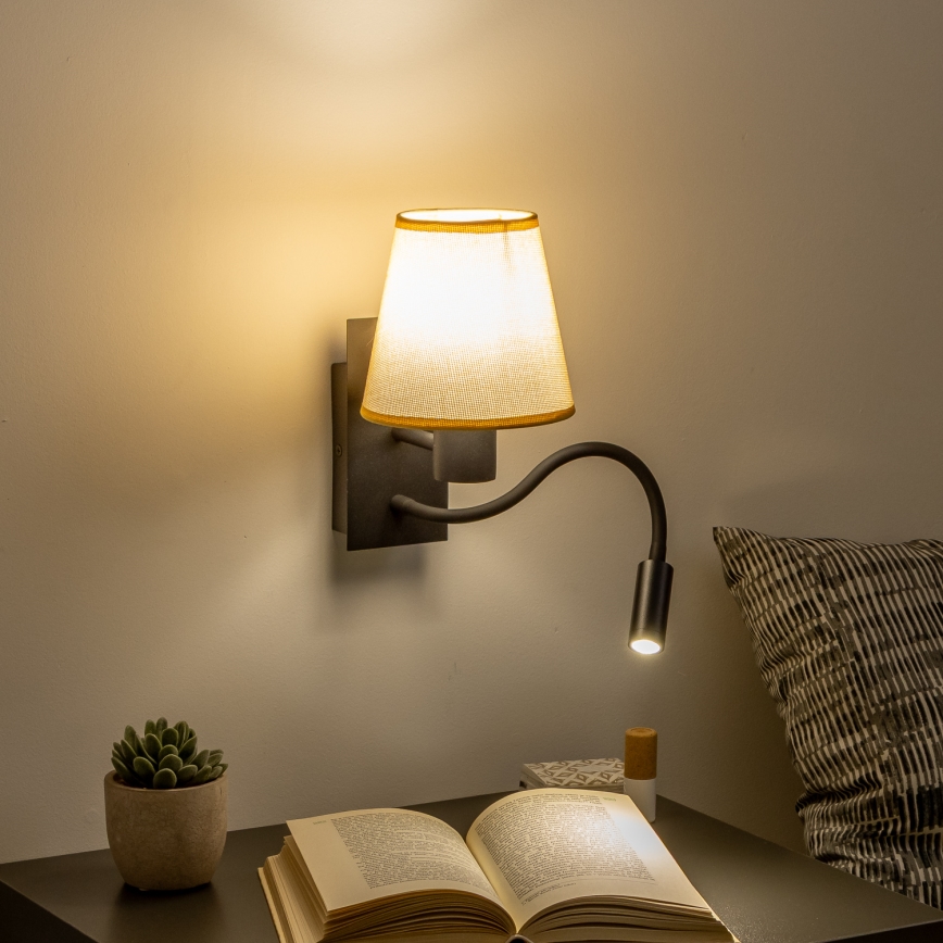 Brilagi - LED Joustava seinävalaisin NUBILA 1xE27/25W/230V + LED/3W musta/vaaleanruskea