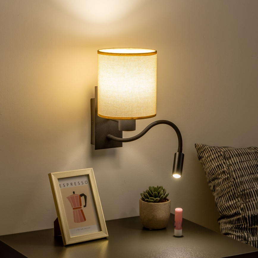 Brilagi - LED Joustava seinävalaisin NUBILA 1xE27/25W/230V + LED/3W musta/vaaleanruskea