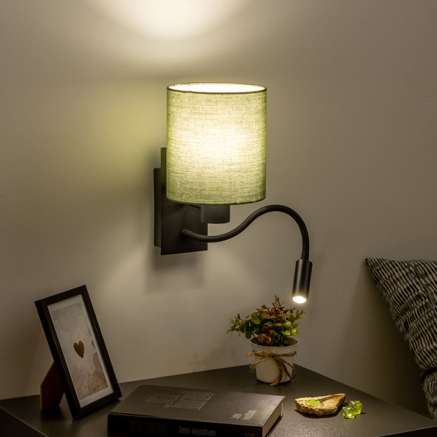 Brilagi - LED Joustava seinävalaisin NUBILA 1xE27/25W/230V + LED/3W musta/vihreä