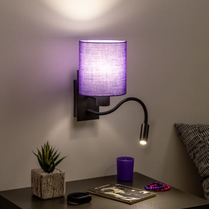 Brilagi - LED Joustava seinävalaisin NUBILA 1xE27/25W/230V + LED/3W musta/violetti