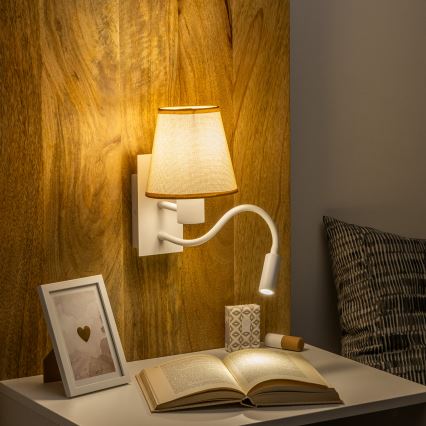 Brilagi - LED Joustava seinävalaisin NUBILA 1xE27/25W/230V + LED/3W valkoinen/vaaleanruskea